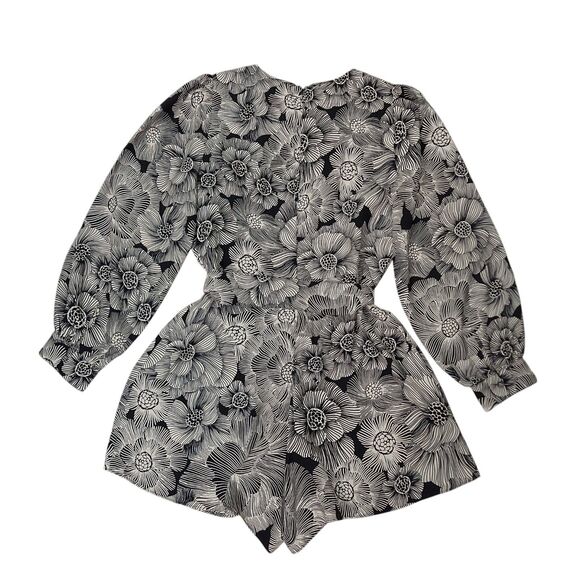 Express Romper Womens Large Black Beige Floral Long Sleeve Tie Front Bohemian - Picture 4 of 13